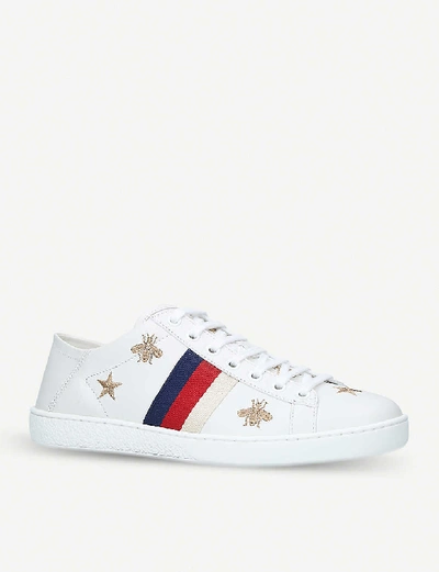 Shop Gucci New Ace Bee-embroidered Leather Trainers In White/oth
