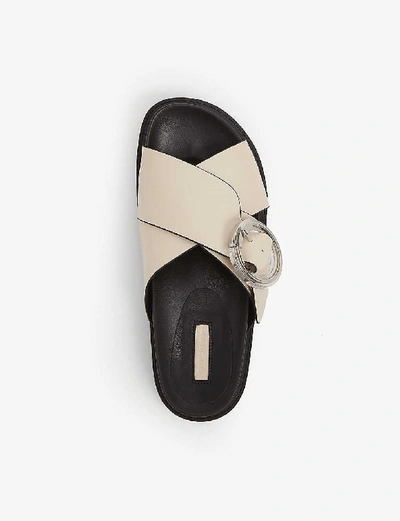 Shop Topshop Pedro Crossover-strap Leather Slider Sandals In Stone