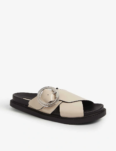 Shop Topshop Pedro Crossover-strap Leather Slider Sandals In Stone