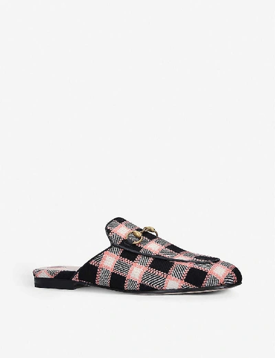 Shop Gucci Princetown Tweed Mules In Pink Comb