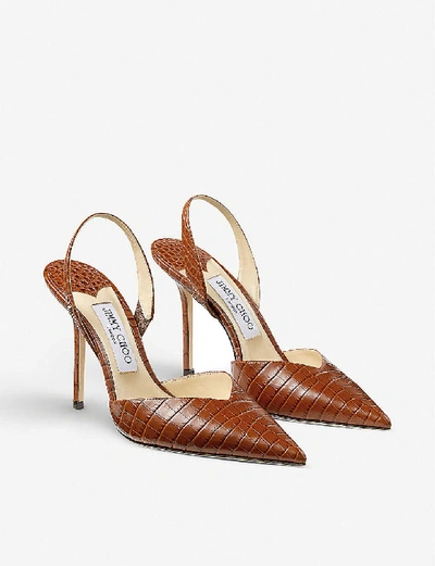 Shop Jimmy Choo Thandi 100 Slingback Croc-embossed Leather Courts In Cuoio