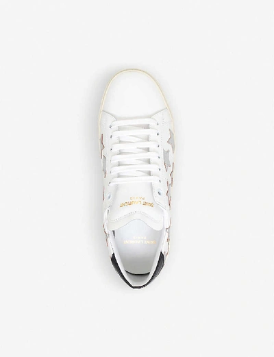 Shop Saint Laurent Womens White/comb Court Classic Star-embroidered Leather Trainers