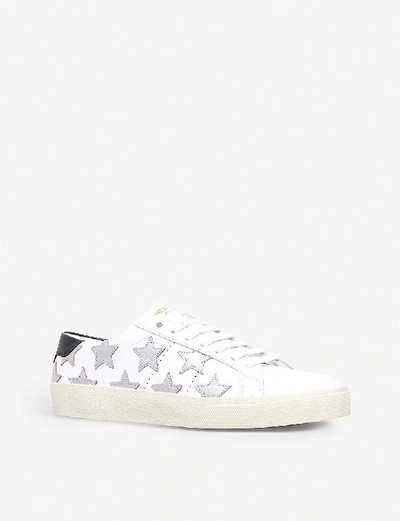Shop Saint Laurent Women's White/comb Court Classic Star-embroidered Leather Trainers