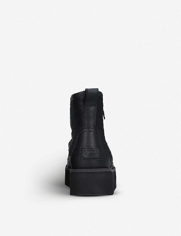 atlas platform biker boot in black faux leather