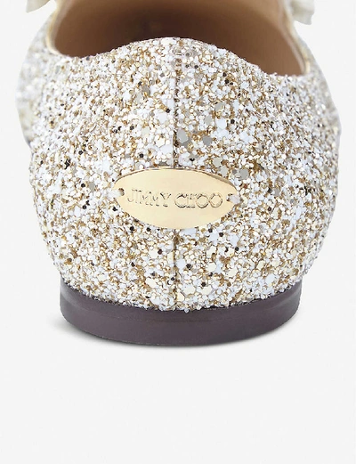 Shop Jimmy Choo Gala Glitter Pointed-toe Flats In Moon+sand