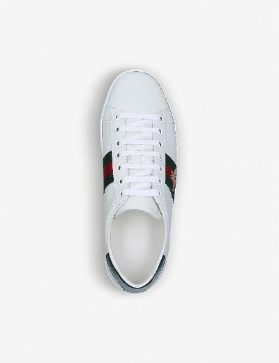 Shop Gucci New Ace Bee-embroidered Leather Low-top Trainers In White/oth
