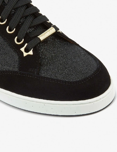 Shop Jimmy Choo Miami Suede And Fine Glitter Trainers In Black/black