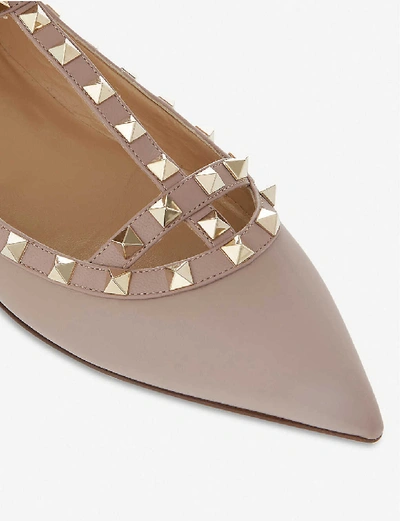 Shop Valentino Womens Nude Rockstud Leather Pointed Toe Flats 4.5