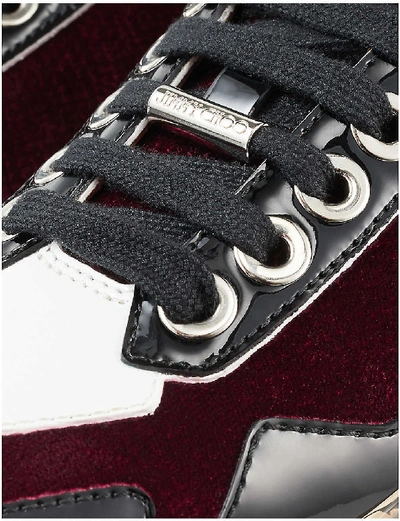 Shop Jimmy Choo Diamond Lizard-print Velvet And Patent-leather Trainers In Bordeaux/black