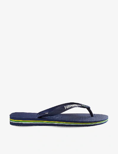 Shop Havaianas Women's Navy Blue Brazil Logo Rubber Flip-flops