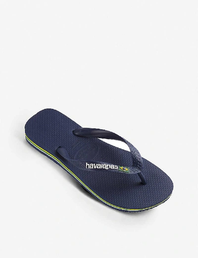 Shop Havaianas Women's Navy Blue Brazil Logo Rubber Flip-flops