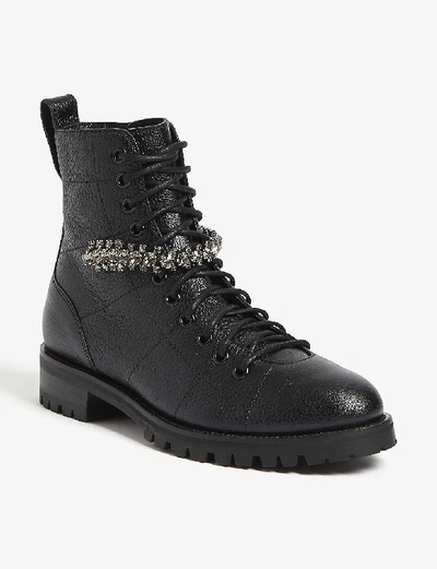 Shop Jimmy Choo Women's Black Cruz Embellished Leather Ankle Boots