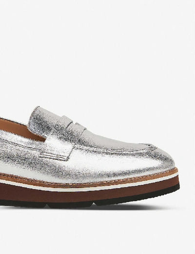 Shop Lk Bennett Shana Metallic Leather Flatform Loafers In Met-silver