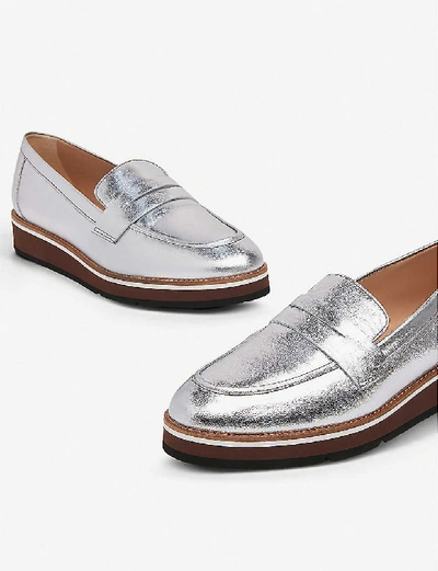 Shop Lk Bennett Shana Metallic Leather Flatform Loafers In Met-silver