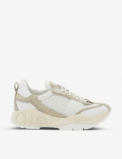 Shop Jimmy Choo Raine Suede, Mesh And Leather Trainers In White/moon
