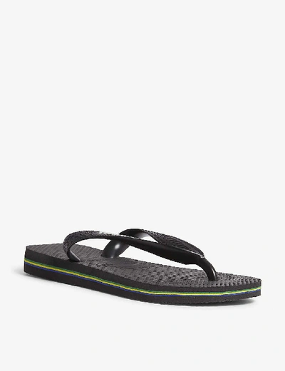 Shop Havaianas Brazil Logo Rubber Flip-flops In Black/black