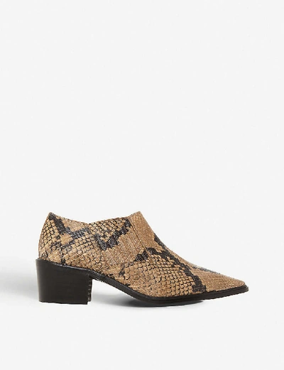Shop Dune Cropped Western Leather Ankle Boot In Naturl-rept-print-leathe