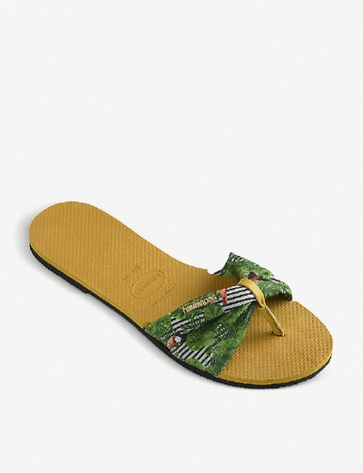 Shop Havaianas You Saint Tropez Rubber And Grosgrain Sliders In Burned Yellow