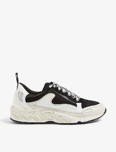 Shop Sandro Flame Leather And Mesh Trainers In Storm