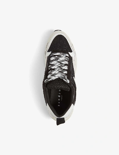 Shop Sandro Flame Leather And Mesh Trainers In Storm