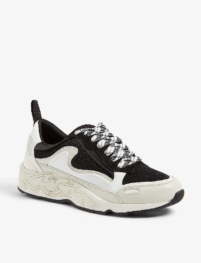 Shop Sandro Flame Leather And Mesh Trainers In Storm