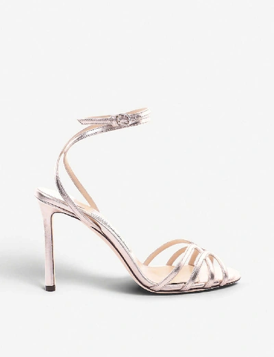 Shop Jimmy Choo Mimi 100 Metallic Leather Heeled Sandals In Platinum