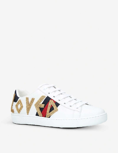 Shop Gucci Ladies New Ace Embroidered Leather Trainers In White/oth