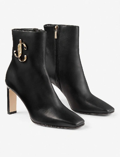 Shop Jimmy Choo Minori 85 Leather Heeled Ankle Boots In Black