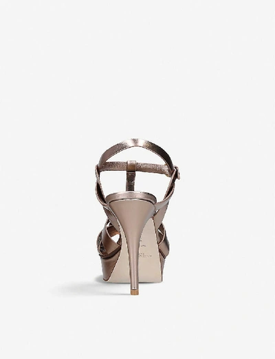 Shop Saint Laurent Tribute 75 Metallic-leather Platform Sandals In Pink Comb