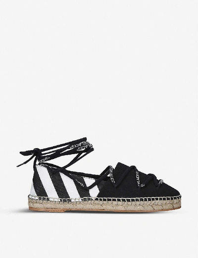 Shop Off-white Striped Strappy Canvas Espadrilles In White/blk