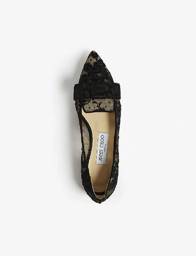 Shop Jimmy Choo Gala Floral-lace Pointed-toe Flats In Black