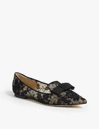 Shop Jimmy Choo Gala Floral-lace Pointed-toe Flats In Black