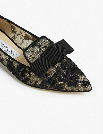 Shop Jimmy Choo Gala Floral-lace Pointed-toe Flats In Black