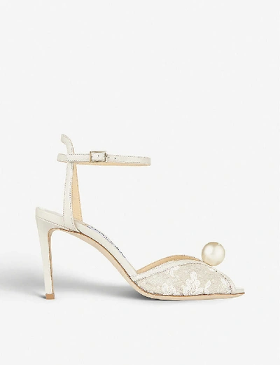 Shop Jimmy Choo Sacora 85 Lace Sandals In Ivory/white