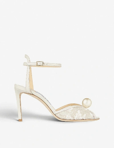 Shop Jimmy Choo Women's Ivory/white Sacora 85 Lace Sandals