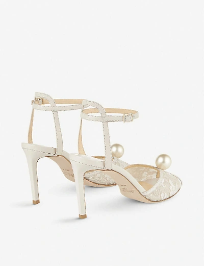 Jimmy Choo Sacora 100 Floral Lace With Pearl Sandal In Ivory/white