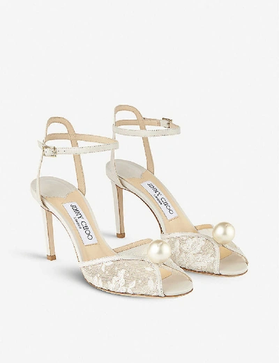 Jimmy Choo Sacora 100 Floral Lace With Pearl Sandal In Ivory/white