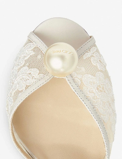 Jimmy Choo Sacora 100 Floral Lace With Pearl Sandal In Ivory/white
