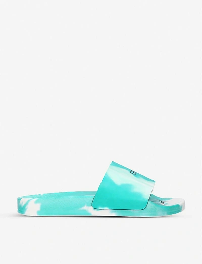 Shop Off-white Logo-print Tie-dye Rubber Sliders In Green+oth