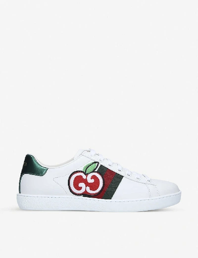 Shop Gucci Women's New Ace Apple-print Leather Trainers
