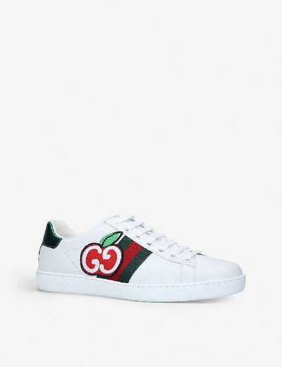 Shop Gucci Women's New Ace Apple-print Leather Trainers