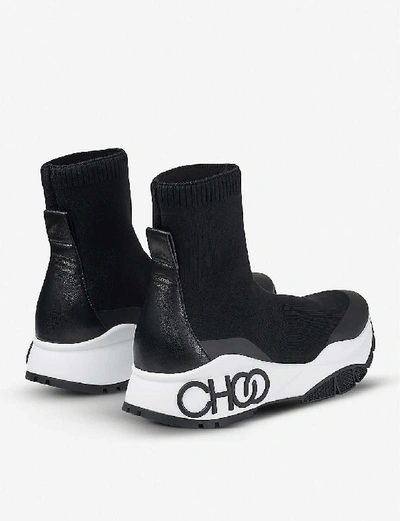 Shop Jimmy Choo Raine Sock/f Stretch-knit High-top Trainers In Black