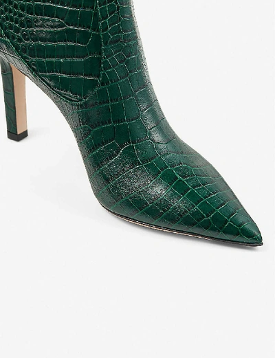Shop Jimmy Choo Mavis 85 Croc-embossed Leather Knee-high Boots In Dark+green