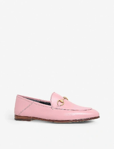 Shop Gucci Brixton Leather Collapsible Loafers In Pale+pink
