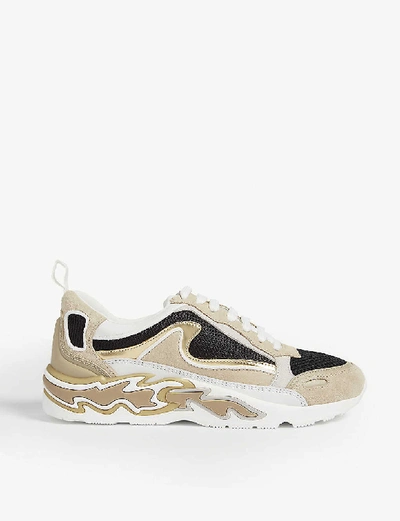 Shop Sandro Womens Gold Flame Leather And Mesh Trainers