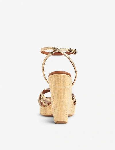 Shop Lk Bennett Solange Leather Wedge Sandals In Gol-soft+gold