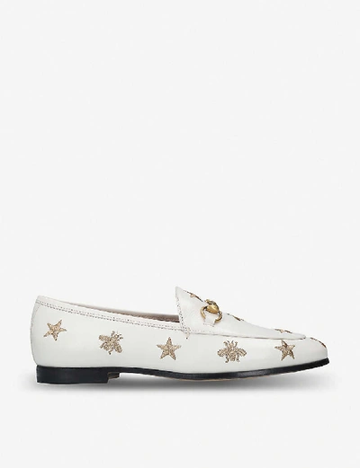 Shop Gucci Jordaan Embroidered Leather Loafers In White