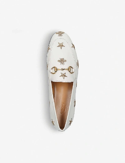 Shop Gucci Jordaan Embroidered Leather Loafers In White