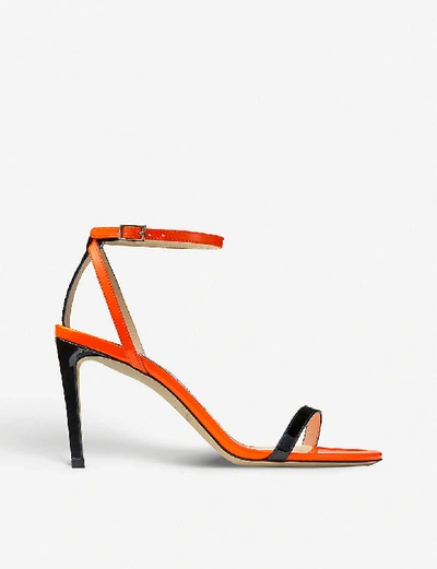 Shop Jimmy Choo Minny 85 Patent Leather Sandals In Black/neon+orange