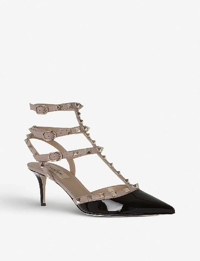 Shop Valentino Garavani Womens Black/beige So Noir 65 Patent-leather Heeled Sandals